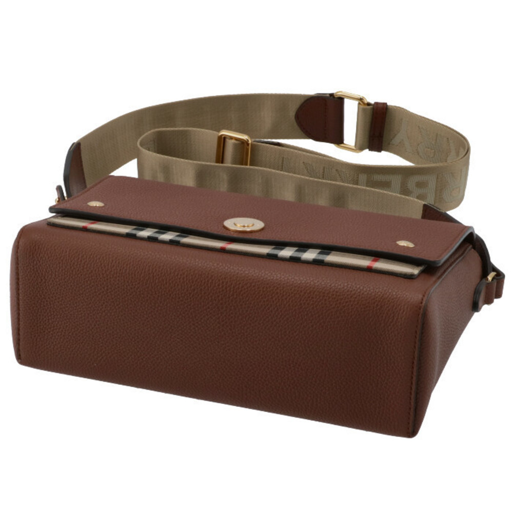 Burberry Brown Leather Crossbody Shoulder Bag with House Check Trim - Picture 4 of 8